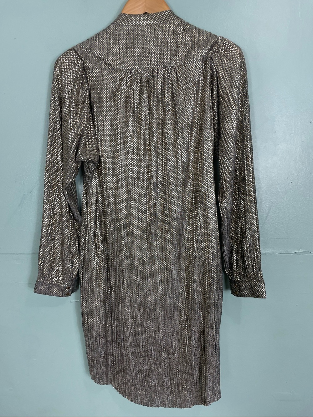 Sabina Musayev Tied Shimmer Gold Tunic Dress With Pockets Pleated Women Medium - Picture 9 of 9